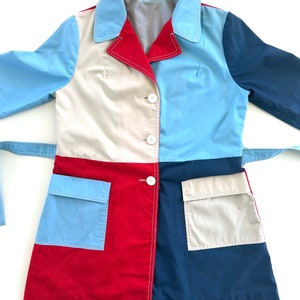 Vintage 60s Blue, Red & Beige Mod Jacket Small, Medium, Womens, Retro, Car Coat, Spring, Fall, Boho, Rain, Northlander, Trench, Mad Men image 3