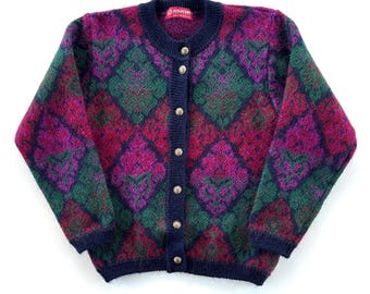Vintage Mohair Button-Up Sweater: 90s Made in England, Argyle Knit