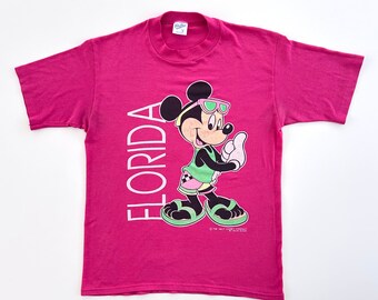 Vintage Florida Disney Mickey Mouse Tourist Graphic t-shirt - 80s, Medium, Magenta, Minnie, Looney Tunes, Velva Sheen, Retro, Single Stitch