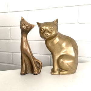 Vintage Brass Cats - Pair, 70s, 80s, Mid Century, Animals, Kitten, Modern, Set, Metal, Modernist, Decoration, Figurine