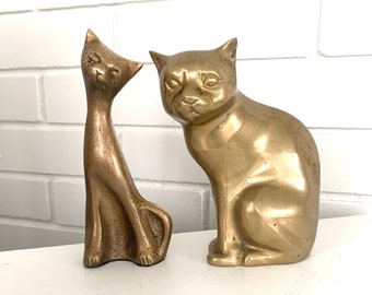 Vintage Brass Cats - Pair, 70s, 80s, Mid Century, Animals, Kitten, Modern, Set, Metal, Modernist, Decoration, Figurine