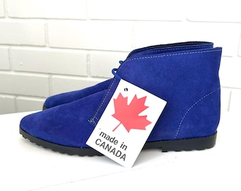 Vintage Blue Suede Ankle Boots – Earth Works, Size 7-8, Made in Canada