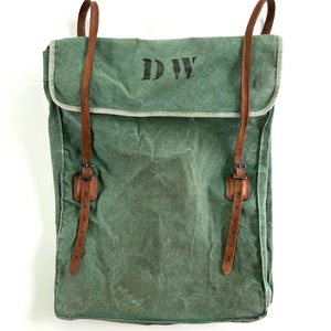 Vintage Canvas Canoe Pack Sack, Green, Leather, Woods Canada  display picture 3