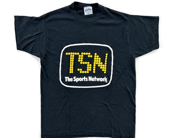 Vintage 80s rare Black TSN The Sports Network T-Shirt, Medium - Baseball, Hockey, Canada, Team, Retro, Single Stitch, Blue Jays, Toronto