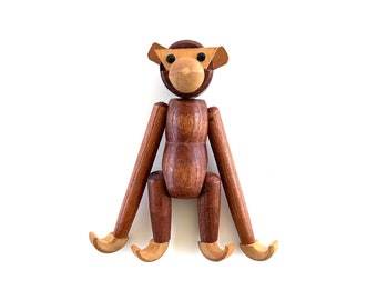 Vintage Kay Bojensen Style Wood Monkey - Articulated, Modern, Modernist, Decoration, Figurine, Teak, Japan, MCM, Denmark, Danish, Eames, 60s