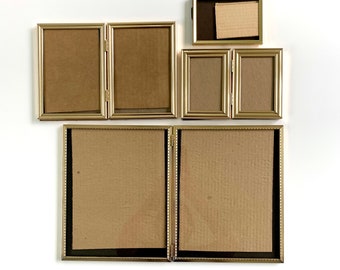 Lot of 4 Vintage Brass Metal Picture Frames - 5x7 3x5 8x10, Retro, Glass, 70s 80s, Easel Back, Old, Folding, Double, Minimalist, Photos, Set