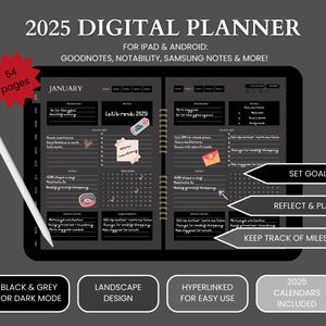 Digital planner dark mode, dark mode digital planner, dark digital planner, digital planner dark, 2025 digital planner, black planner