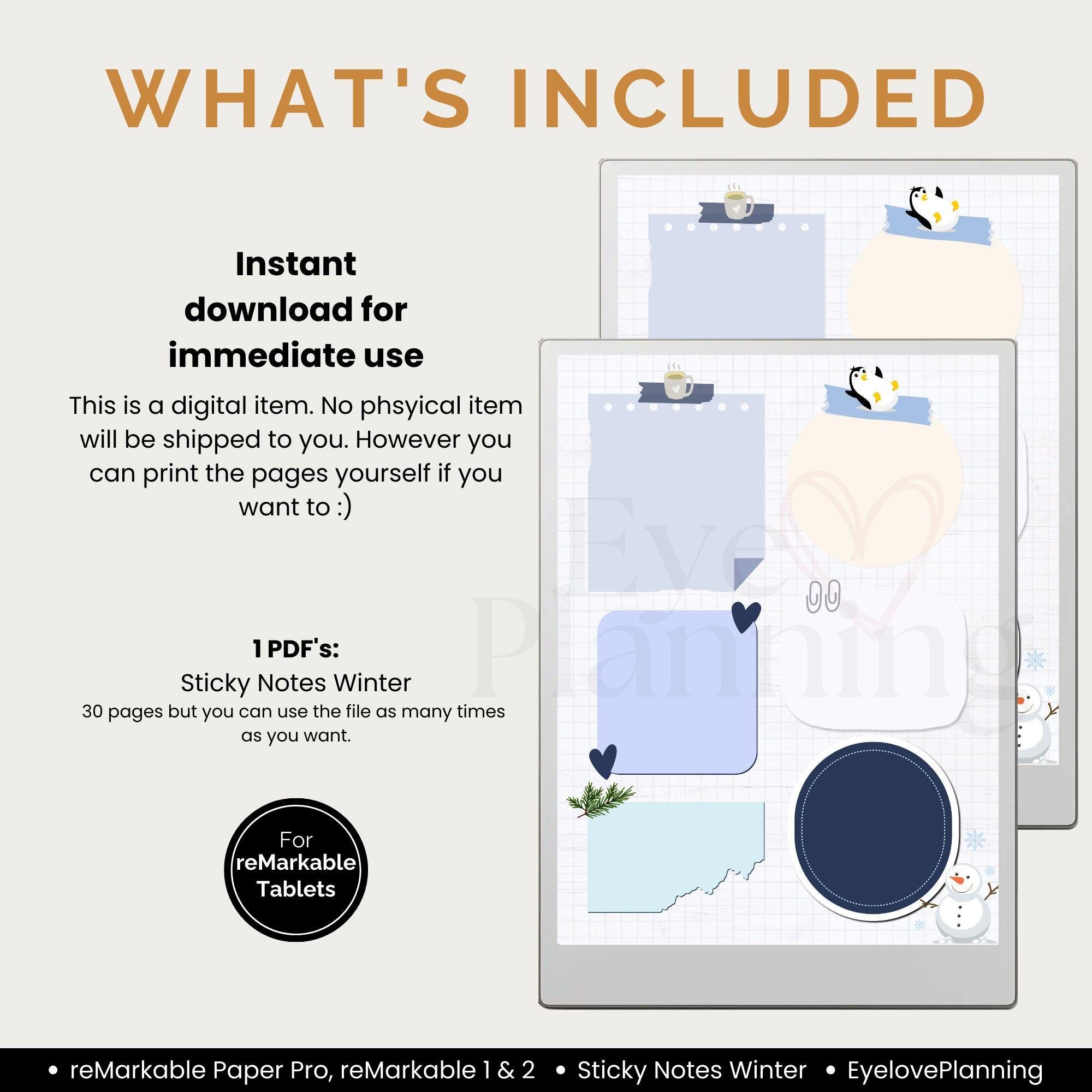 Winter Sticky Notes Template for Remarkable Paper Pro, Remarkable 2 ...