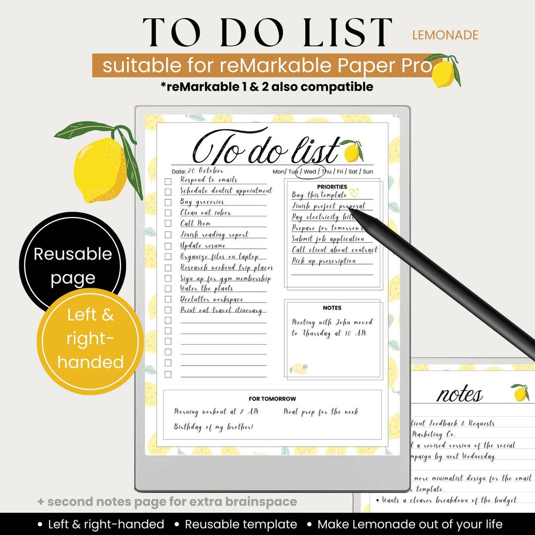 Digital to Do List Suitable for Remarkable Paper Pro | Daily Reusable ...