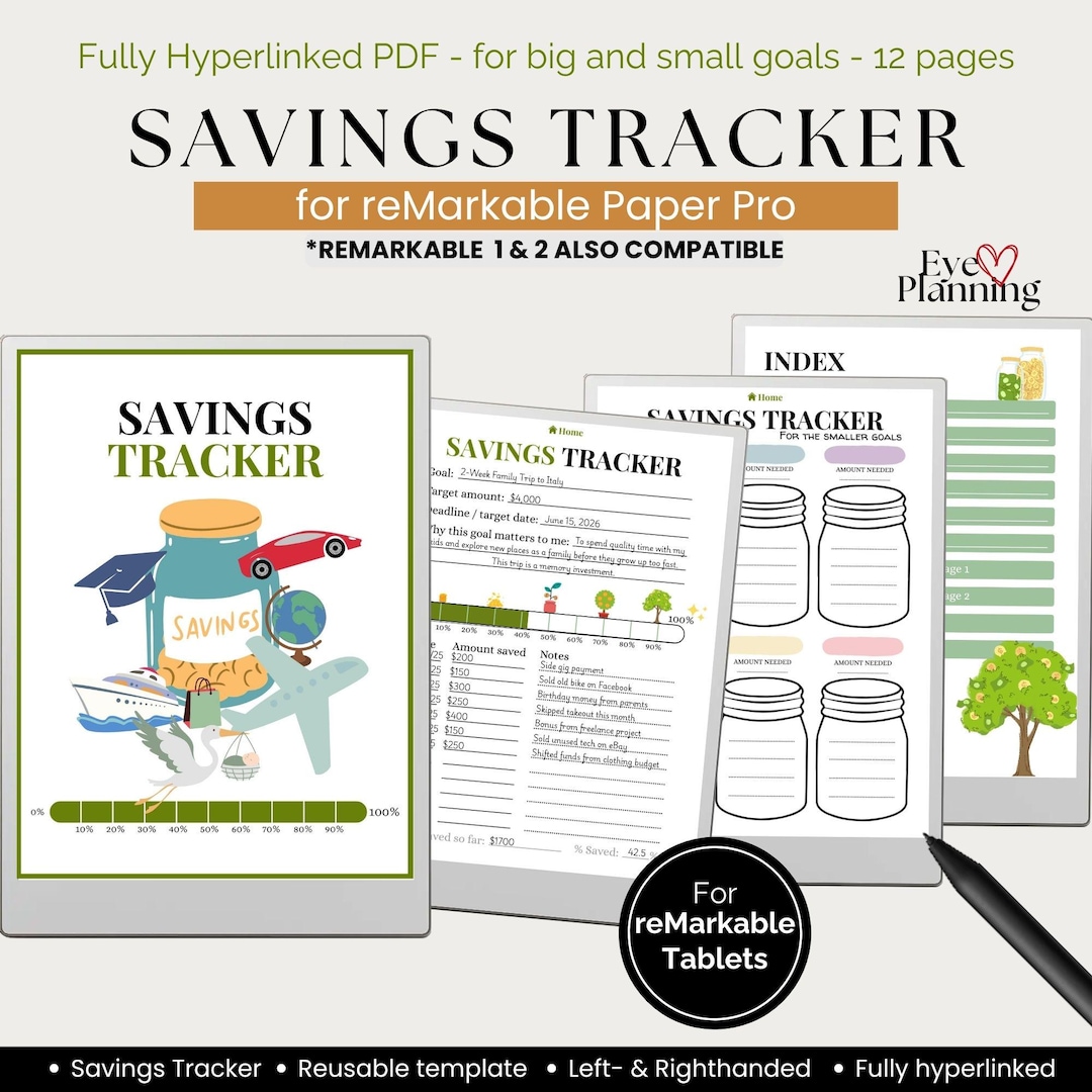 Savings Tracker for Remarkable Paper Pro | Hyperlinked Savings Goal ...