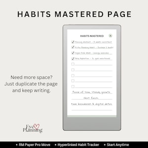 Habits Mastered reflection page for tracking progress in the Habit Tracker for the reMarkable Paper Pro Move