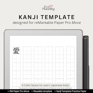 Kanji Template for reMarkable Paper Pro Move | Japanese Writing Workbook | Kanji Practice Sheet