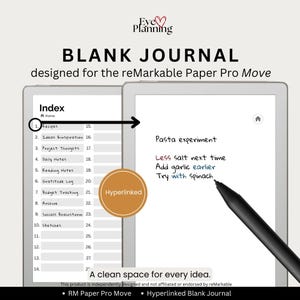 Blank Journal for reMarkable Paper Pro Move | Hyperlinked Plain Notebook, Empty Reusable Notes Template | Brain dump | Note Taking Template
