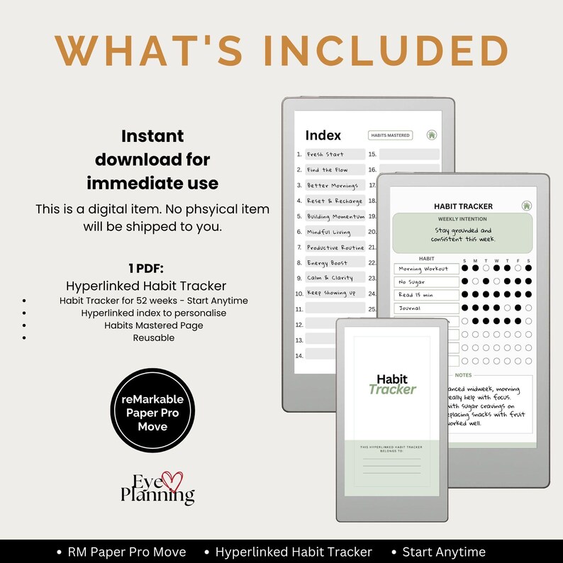 Clean minimal habit checklist design for reMarkable Move