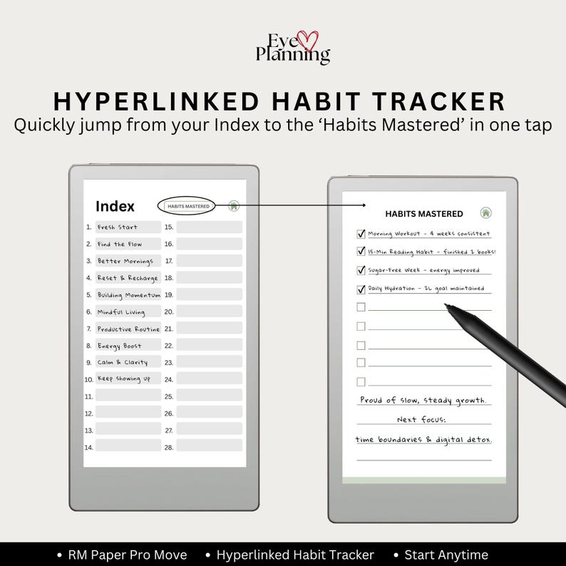 reMarkable Move digital planner for daily and weekly habit tracking