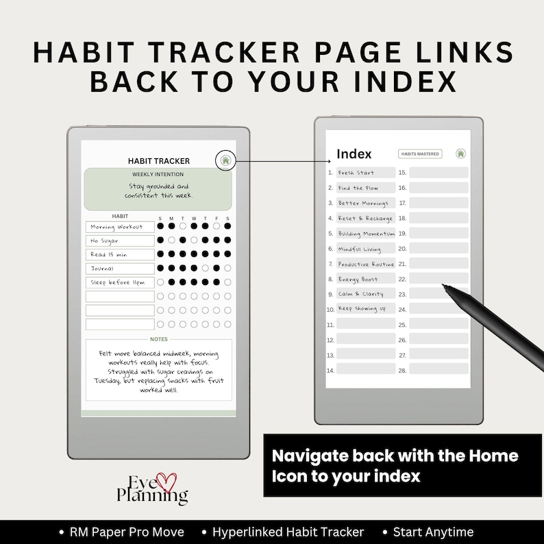 Digital reMarkable Paper Pro Move planner for wellness and productivity routines
