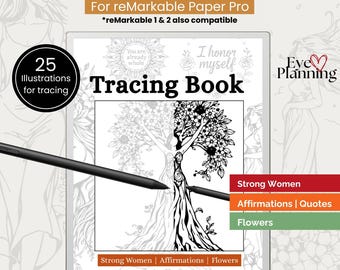 Tracing Book for reMarkable, Strong Women Quotes, Affirmations, 25 Tracing Templates illustrations, compatible with reMarkable 2 & Paper Pro