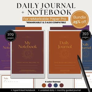 Bundle Daily Guided Gratitude Journal and Notebook for reMarkable Paper Pro | Undated Digital Template | rmPP | Hyperlinked | Easy-to-use