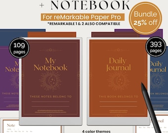Bundle Daily Guided Gratitude Journal and Notebook for reMarkable Paper Pro | Undated Digital Template | rmPP | Hyperlinked | Easy-to-use