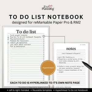 To Do Liste Notizbuch reMarkable | Verlinkte Checkliste | reMarkable Hinweise | Aufgabenliste | Schlichter Tagesplaner | Paper Pro Vorlage | PDF-Datei