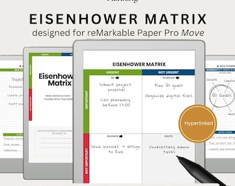 Eisenhower Matrix for reMarkable Paper Pro Move | Priority Matrix Planner, Decision Matrix, Hyperlinked Task Organizer, Productivity Tool