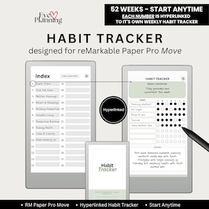 Weekly habit planner layout with daily checkmarks and intention section for the reMarkable Paper Pro Move