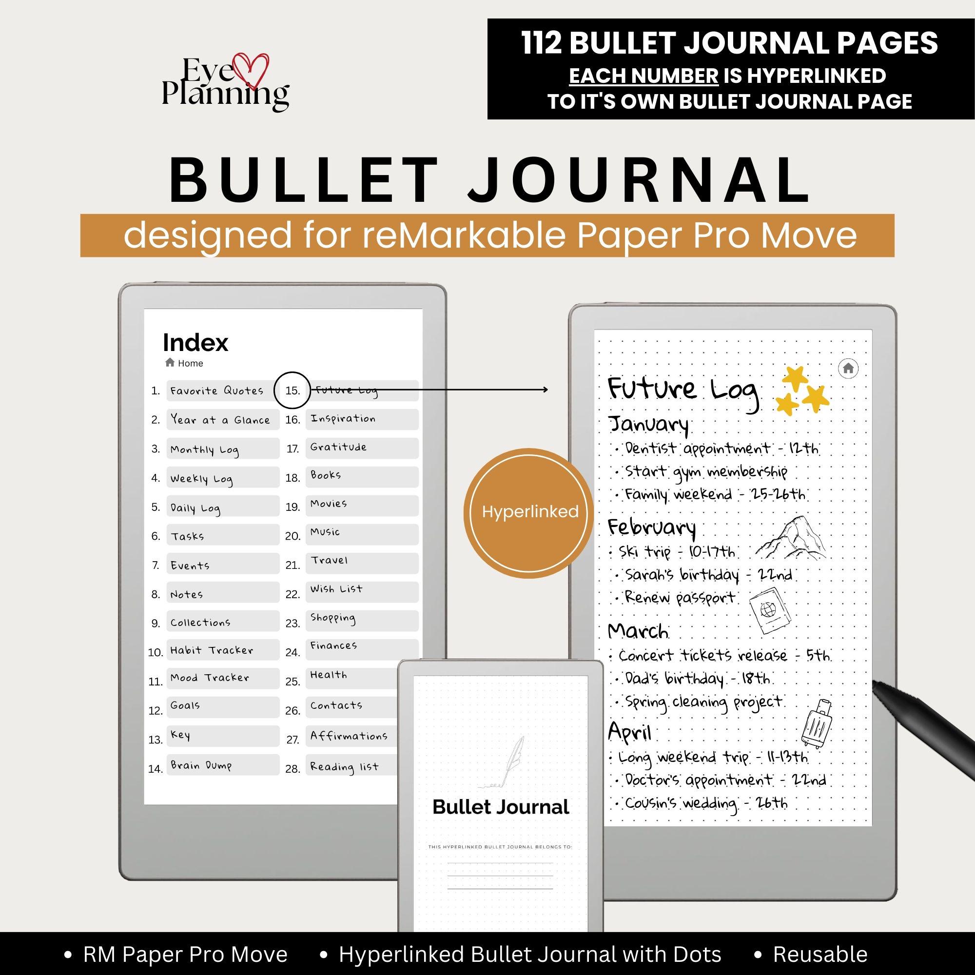 Bullet Journal Text Example Bullet Journal Designed for Remarkable Paper Pro Move | Darker Bullets ...