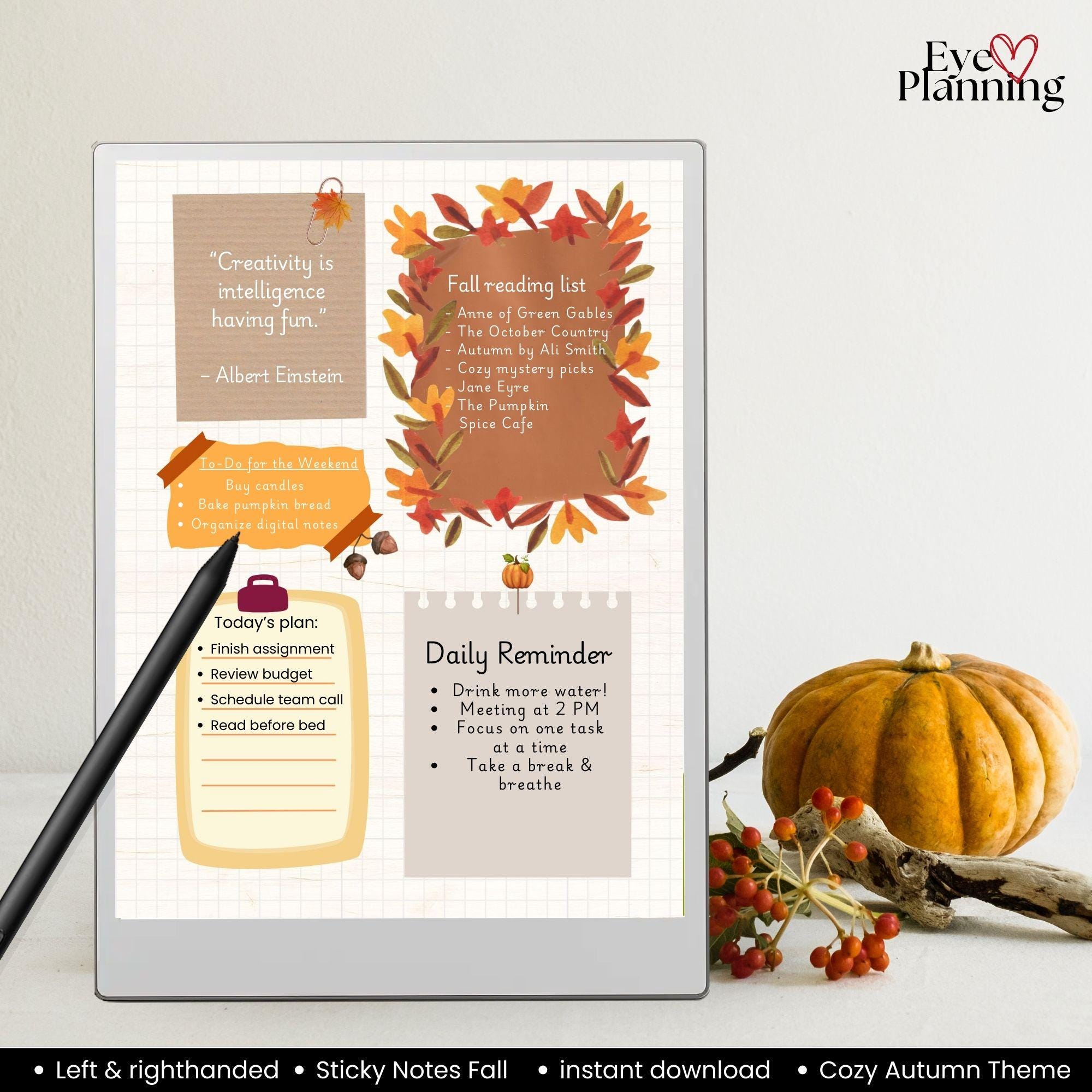 Fall Sticky Notes Template for Remarkable Paper Pro, Remarkable 2, Cute ...