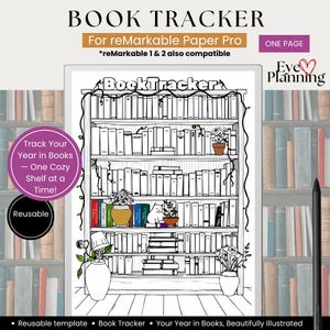Book Tracker for reMarkable Paper Pro and 2 | Digital Bookshelf Tracker | Book Journal & Reading Challenge Template | reMarkable Book Log