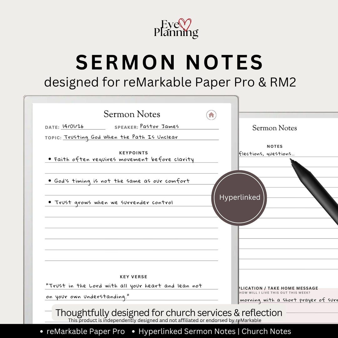 Red Sermon Note Sermon Notes for Remarkable Paper Pro | Hyperlinked Sermon Notebook ...
