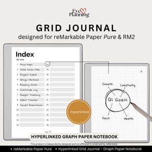 Grid Journal for reMarkable Paper Pure | Graph Paper Notebook, Bullet Journal, Grid Planner, Math Paper & Note-Taking Template PDF