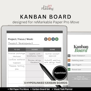 Hyperlinked Kanban Board for reMarkable Paper Pro Move | 4 Color-Coded Boards, Project Tracker, Task Organizer, Productivity Planner