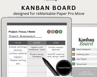 Hyperlinked Kanban Board for reMarkable Paper Pro Move | 4 Color-Coded Boards, Project Tracker, Task Organizer, Productivity Planner