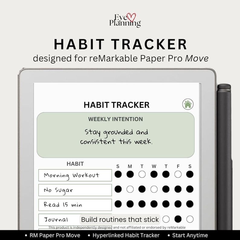 Hyperlinked Habit Tracker template for reMarkable Paper Pro Move