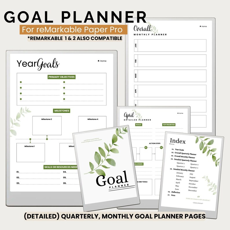 Goal Planner for Remarkable Paper Pro | Quarterly and Monthly Goal ...