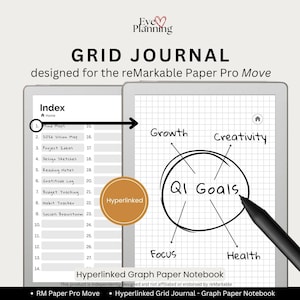 Grid Journal for reMarkable Paper Pro Move | Graph Paper Notebook, Bullet Journal, Grid Planner, Math Paper & Note-Taking Template PDF