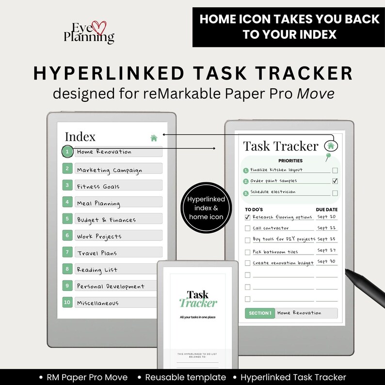 Daily task list and project planner for reMarkable Paper Pro Move users