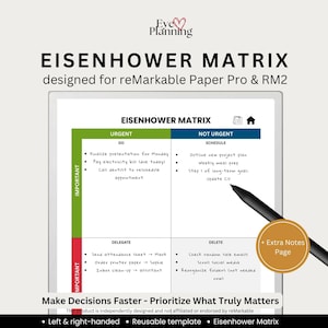 Eisenhower Matrix für reMarkable Paper Pro | **Produktivitätswerkzeug, Entscheidungsmatrix, Prioritätenplaner, Aufgabenplaner, Arbeitsaufgaben-Tracker PDF.**