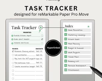 Hyperlänkad anteckningsbok för aktivitetsspårning för reMarkable | Projektplanerare och produktivitetsmall | Uppgiftshantering för projektspårning | Fokusplanerare