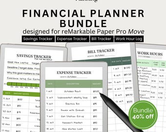 Finance Planner Bundle for reMarkable Paper Pro Move | Expense Tracker, Bill Tracker, Savings Tracker & Work Hour Log | Finance Organizer