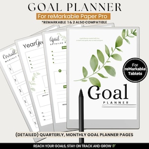Digital Goal Planner 2025 for reMarkable Paper Pro | Quarterly and Monthly Goal Setting Template | Compatible with reMarkable 1 & 2 Tablets