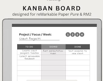 Hyperlinked Kanban Board for reMarkable Paper Pure & RM2 | Visual Task Board | Project Planner | Productivity and Workflow Template