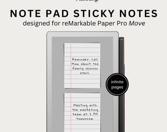 White Notepad Sticky Notes for reMarkable Paper Pro Move | Digital Post It Notes, Brain Dump, Memo Notes, Study Organizer & Planner