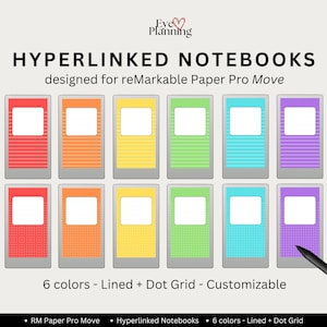 Hyperlinked notebookbundel voor reMarkable Paper Pro Move | Gekleurde notitieboeken | Gevoerd en gestippeld papier | 12 opmerkelijke notitieboeken en tijdschriften