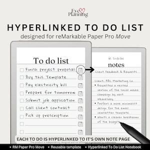 To Do Liste Notizbuch für das reMarkable Paper Pro Move | Verlinkte Checkliste | reMarkable Hinweise | Aufgabenliste | Tagesplaner