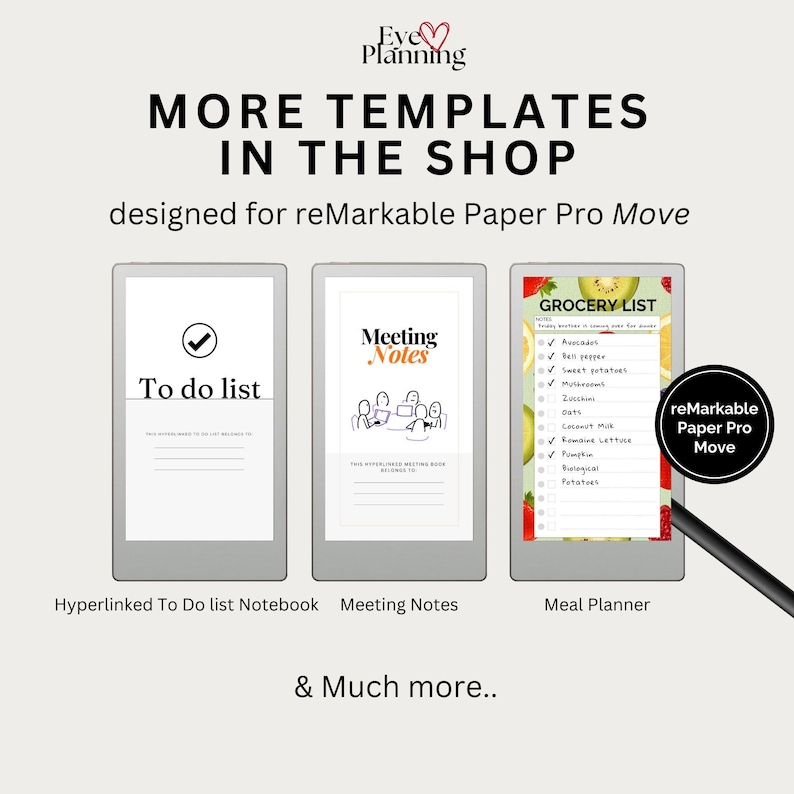 More reMarkable Paper Pro Move templates in the shop of EyelovePlanning on Etsy.