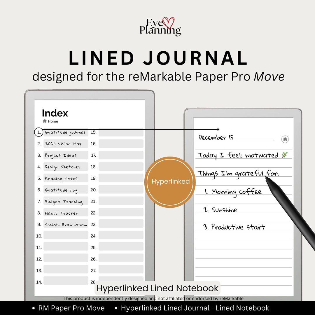Lined Journal for Remarkable Paper Pro Move | Hyperlinked Notebook ...