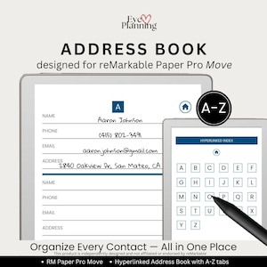 Address Book with Hyperlinks for reMarkable Paper Pro Move | A–Z Contact List, Client Tracker, Contact Log, Contact Book, Customer Organizer
