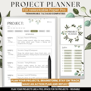 Projektplaner für reMarkable Paper Pro und reMarkable 2 | Organisieren, Brainstormen, Reflektieren | Verlinkt | Projekt Überblick, Notizen & Verwalte