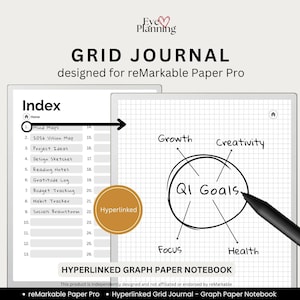 Grid Journal for reMarkable Paper Pro | Graph Paper Notebook, Bullet Journal, Grid Planner, Math Paper & Note-Taking Template PDF